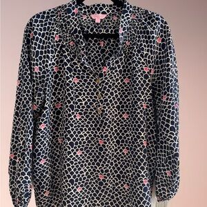 Lilly Pulitzer Navy and Pink Patterned Blouse